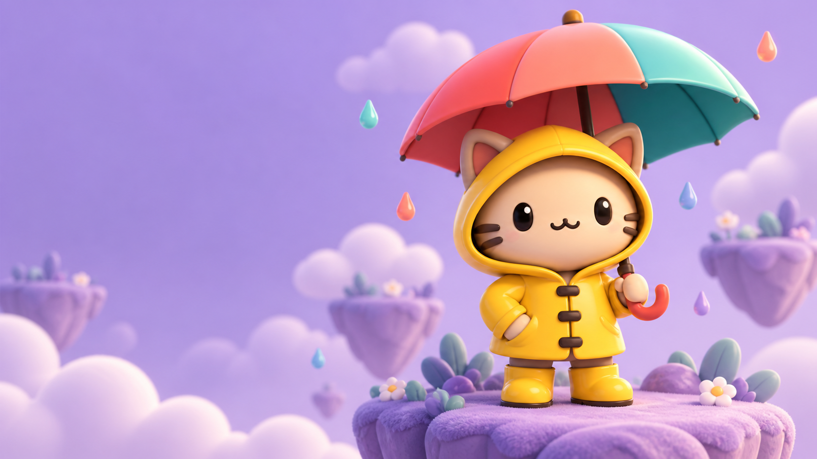 Our cat mascot with an umbrella